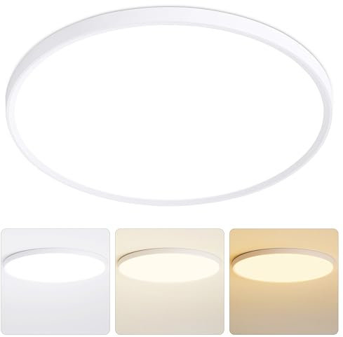 MOONSEA 40W LED Deckenleuchte Flach, 3 Farben 3000K/4000K/6000K Deckenlampe Wohnzimmer, Ultra Dünn Deckenleuchte Rund für Wohnzimmer Schlafzimmer Kinderzimmer Büro, Ø50cm, Weiß