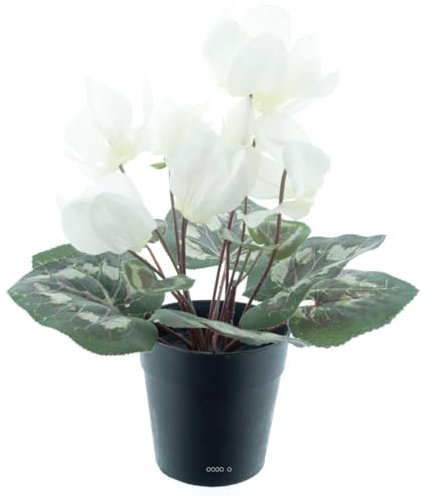 Artificielles.com - Cyclamen artificiel en pot 8 têtes H 24 cm Blanc jaune