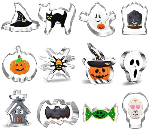 Ausstechformen Halloween Set,12 Stück Plätzchen Keksausstecher, Halloween Ausstecher für Backen Tortendekorationen (Halloween-1)
