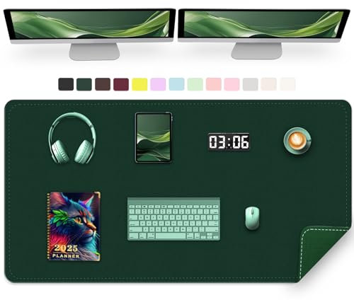 Large Desk Pad, 120 x 43 CM PU Leather Desk Mat, Non-Slip Office Desk Protector Mat, Desk Desktop Mat for Writing, Computer and Laptop Mat for Desk with Suede for Home & Office (Dark Green)