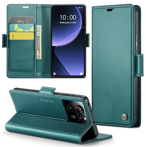 Phernykas Handyhülle für Xiaomi 13T/13T Pro hülle Leder, Klapphülle mit Standfunktion und Kartenfächern Cover Xiaomi 13T/13T Pro 360 Grad hülle Stoßfeste Flip Case (Blaugrün)
