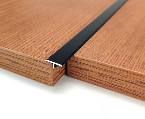 Raouoae 3 Stück*90cm Türleiste Verbindungs Abdeckleiste T Profil Übergangsschiene Boden Winkelprofil Anpassungsprofil Übergangsleiste Flach Für Holzböden(Schwarz,Breite 20 mm)