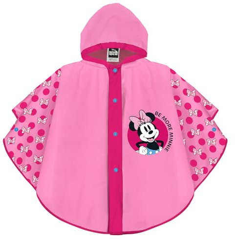 PERLETTI Disney Minnie Mouse Regen Poncho Rosa für Kinder 2 3 4 5 Jahre - Minni Maus Regenmantel Wasserdicht für Kleine Mädchen - Kleinkinder Regencape Details mit Kapuze Knöpfe (2-5 Jahre, Fuchsia)