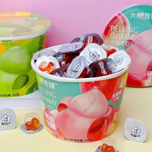 Mango white peach grape peel gummies 【500g】gummies fruit drops,sweet candy,snack food,ready-to-eat food,snack gifts,Fruit & Chewy,healthy nutritious dessert (Peach flavor,1 barrel 500g)