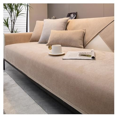 CJJZFO Sofa Überzug Weiche Chenille Sofabezug: Hund Katze Sofaschoner Anti Rutsch Vintage Couch Überzug für U Form L Form Sektionssofa für 1 2 3 4 Sitzer Sofa (Hellbraun, 70 * 180cm)