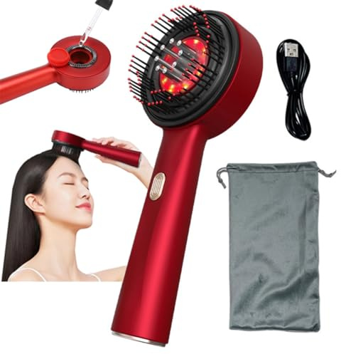 Scalp Massaging Brush, 2 in 1 Electric Scalp Massager and Hair Oil Applicato, 3 Modes, 6Ml Liquid Guide Tank, 72 Round Teeth + 8 Roller Balls, for Stimulates Hair Growth,Red