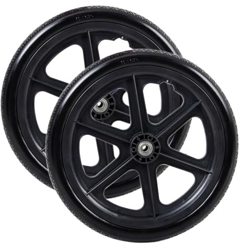 2 Stück 16 Zoll Rollstuhl Hinterrad Ersatzzubehör 16x1.75, Vollgummireifen mit 12mm Lager für Manuelle Rollstühle(Black)