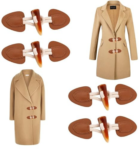 Xinlon 4 Paare Knebelknöpfe mit Verschluss, Leder Knebelknöpfe Vintage Knöpfe für Jacken Mantel für DIY Handwerk Kleidung Nähen Dekoration Basteln Zubehör (Braun)