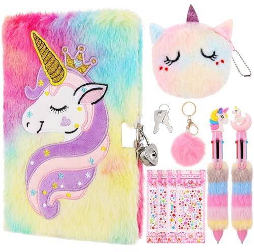Unicorn Secret Diary For Girls With Lock, Fluffy Notebooks For Girls Gift | Unicorn Notebooks For Girls, Fluffy Diary With Lock For Girls, Unicorn Gifts For Girls, Girls Diary