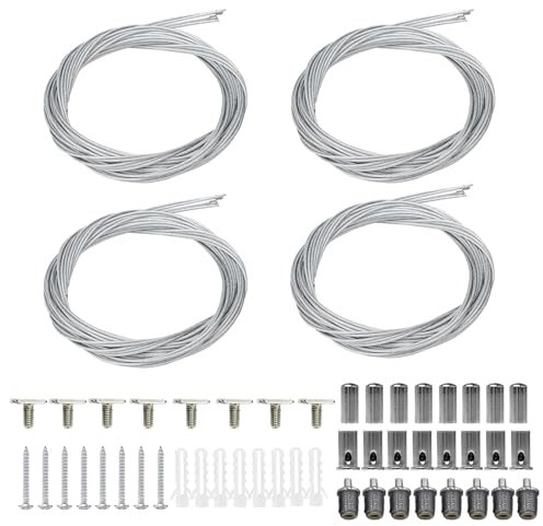 NCZCDZSW Seilaufhängung Einbauset 8 Stück Drahtseil Lampenaufhängung 1,5mm × 1,5m Verstellbare Drahtseilhalter mit Ösen Edelstahl Draht Seil Universal Abhängeset für Lampen Aufhänger Werbeleuchtkästen