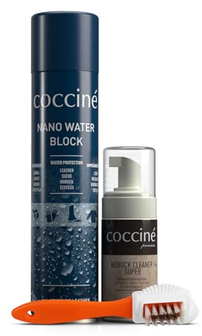 Coccine - Schuhpflege 3in1 Set, Schuhe Imprägnierspray, Reinigungsschaum | Schuhpflege Set Wildleder, Nubuk und Veloursleder, Nano Water Block, Nubuck Cleaner Super, Reinigungbürste, Wildlederschuhe