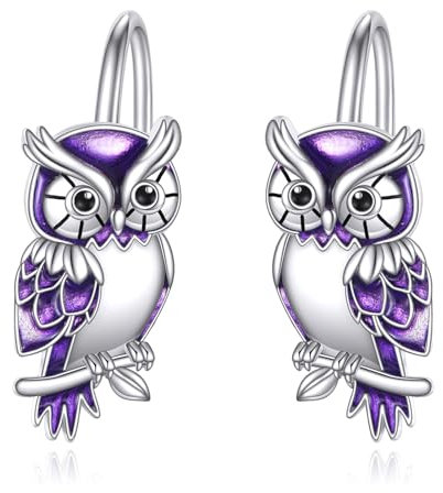 Eulen Ohrringe für Damen 925 Sterling Silber Eulen Leverback Ohrringe, Eulen Ohrhänger Eulen Schmuck Weihnachts Geschenke für Teenager (Eulen Ohrringe)