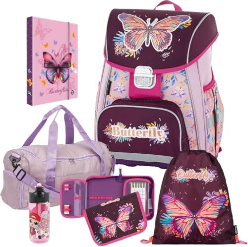 Generisch Butterfly - Schmetterling - Oxy Bag Premium Schulranzen-Set - Heftbox A4 Gratis (6 teilig mit Sporttasche)