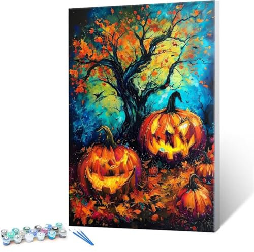 Halloween citrouille Peinture Numero Adulte-Peinture par Numéro Enfant Adultes Débutants 50x70cm, avec Peinture Acrylique Numéro d'Art Kit Peinture par Décoration Murale et Cadeaux Pour La Maison R376
