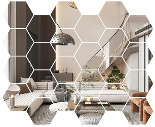 ueslwser 24 Stück Sechseckiger Spiegel Wandaufkleber, Acryl Wandspiegel Klebespiegel Spiegelfolie Selbstklebend, Spiegel zum Kleben für Tür Wand Schrank Heimdekoration