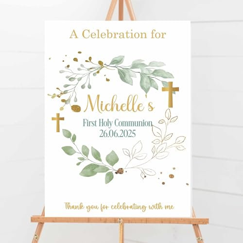 First Holy Communion Party Welcome Sign, Personalised Poster, Baptism, Naming Day, Confirmation Day Celebration A4, A3, A2, A1