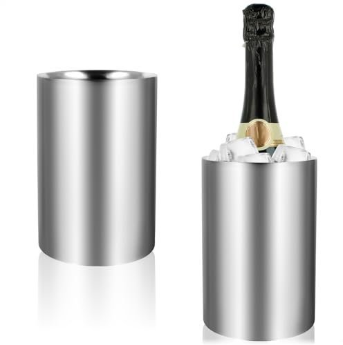 com-four® 2x Flaschenkühler - Sektkühler in matt - Eiswürfelkübel aus Edelstahl - doppelwandiger Weinkühler - Eiswürfelkühler mit 10,5 cm Innendurchmesser (2 Stück - silberfarben/matt)