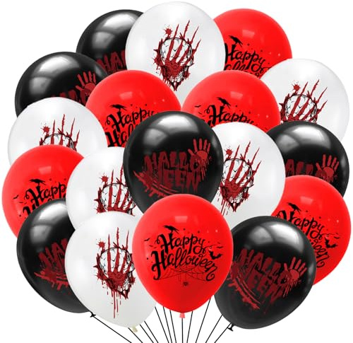 DazzJoy 18 Stück Halloween Luftballons Party Deko, 12 Zoll/30cm Halloween Balloons Skelett Blutfleck, Rot Schwarz Luftballons Halloweene Grusel Deko Set, Weiß Latex Ballon Skelett für Kinder Partydeko