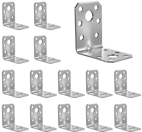 vsshe Angle Brackets, 15 PCS Corner Brackets for Wood (50x50x30mm), Galvanized Iron Sheet L Bracket, L Repair Connector, for DIY Furniture Fixations Corner and Repairing Furniture Shelve, Cabinet