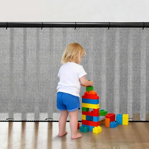 Kinder Sicherheitsnetz 300x90cm Schwarz, Outdoor Balkontreppennetz | Sicherheitsnetz Treppengeländer mit Nylonseil, Geländerschutz Kinder Straße für Schutz von Kindern Haustieren