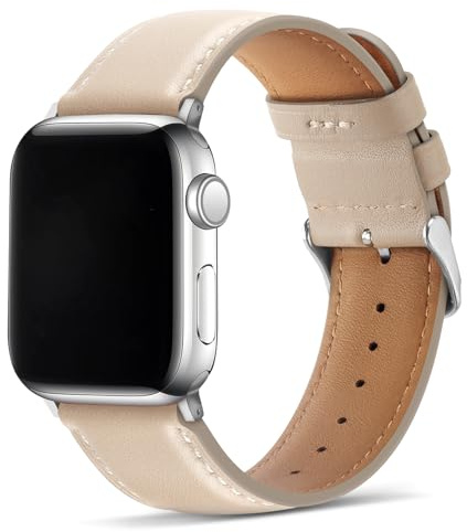 Tasikar Correas para Apple Watch 49mm 46mm 45mm 44mm 42mm Diseño de Cuero Genuino Correa de Repuesto Compatible con iWatch Ultra 3 2 1 SE Series 11 10 9 8 7 6 5 4 3, Luz estelar