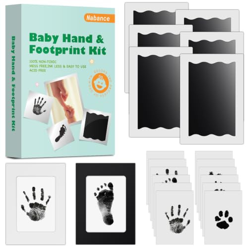 Nabance Fußabdruck & Handabdruck Baby| Stempelkissen ohne Tinte 0–6 Monate | 6 Stempelkissen 12 Abdruckkarten Pfotenabdruck set Hund Katze Baby Abdruckset Erstausstattung Neugeborene Geschenk zur Geburt