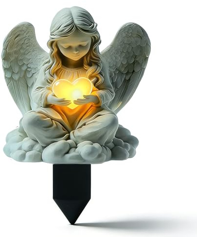 GZRXIOUS Grabschmuck Edelstahl Wetterfest Flaches Grabstecker Metall mit Engel Motiv, 2D-Hofschild Grab Deko Grab Schmuck Friedhof Urnengrab Deko Grabdekoration Grabdeko Grabengel Blumentopf Ornament
