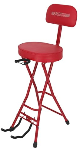 5 CORE Guitar Stool 3.15 Padded Chair w Backrest Foldable Seat w Foot Rest Guitar Stand for Acoustic Electric Bass Guitars (Oval) (Red)