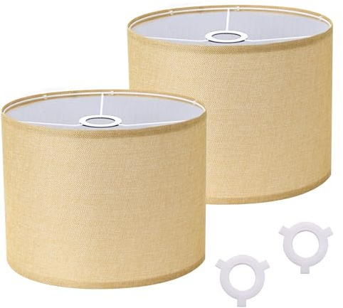 2er Set Trommel Lampenschirme Beige Ø30 x 20 cm – Polyester-Leinen-Mischgewebe mit Spider-Halterung & E14 Reduzierring, Ersatz-Lampenschirm für Tischlampen und Pendelleuchten, Montage erforderlich