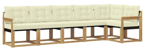 vidaXL Outdoor-Sofagarnitur mit Kissen 6 pcs Weiß und Creme, Gartenlounge, Moderne Sofas für draußen, strapazierfähige Sitzgruppe für Terrasse, Perfekter Komfort
