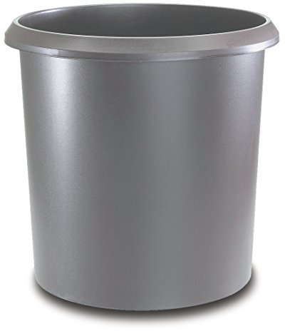 Läufer 26503 Papierkorb Allrounder 18 Liter, grau, rund, Mülleimer mit Griff, stabiler Kunststoff, Abfalleimer, auswaschbar