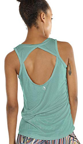 icyzone Damen Yoga Sport Tank Top - Rückenfrei Fitness Shirt Oberteil ärmellos Training Tops (M, Agate Green