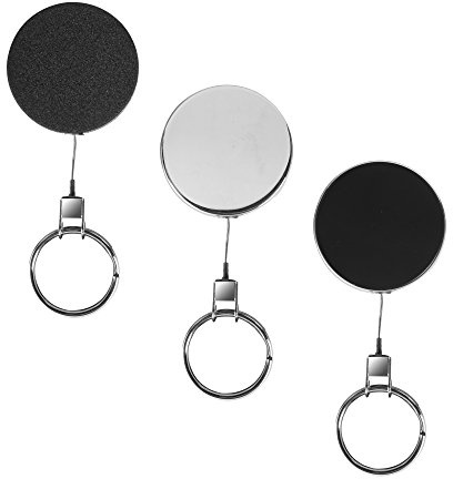 Karteo® Stahlseiljojo | Schlüsselrolle mit Stahlseil 90 cm | Ausweisjojo Ø 50 mm | silber chrom| mit Clip und Schlüsselring | für Ausweishüllen Kartenhüllen Kartenhalter Werkzeuge und Schlüssel