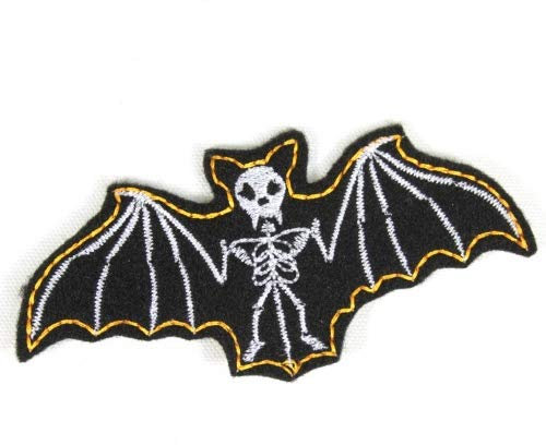 Fledermaus Aufnäher Skelett zum aufbügeln Vampir Bügelflicken Knochen Bügelbild 4,7 x 10 cm Flicken zum aufbügeln Halloween Aufbügler für Kostüm Fasching Karneval