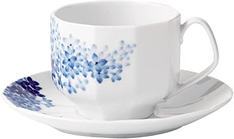 Royal Copenhagen Bloomst Tasse mit Untertasse Porzellan Flieder 22cl Weiß-Blau, Maße: 15cm x 15cm x 6,5cm, 1025331