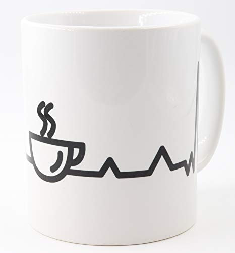 PICSonPAPER Tasse mit Grafik Kaffee EKG, Kaffeetasse, Keramiktasse, Tasse mit lustiger Grafik, Kaffeejunkies