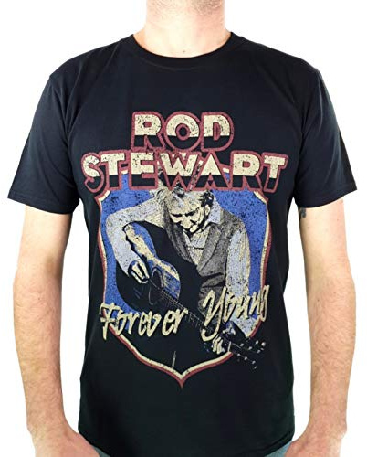 Rod Stewart Men's Black T-Shirt Forever Crest Official M