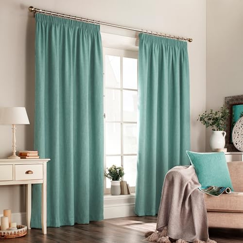 furn. Harrison Herringbone Weave Pencil Pleat Curtain Pair - Marine Blue - 229x137cm