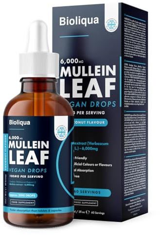Mullein Leaf Liquid Drops - 60ml - 2 Month Supply - High Strength - Vegan - 60 Servings - Premium Mullein Leaf Extract - 6,000mg per Bottle - Fast Absorption - UK Made by Balance (1x Pack)