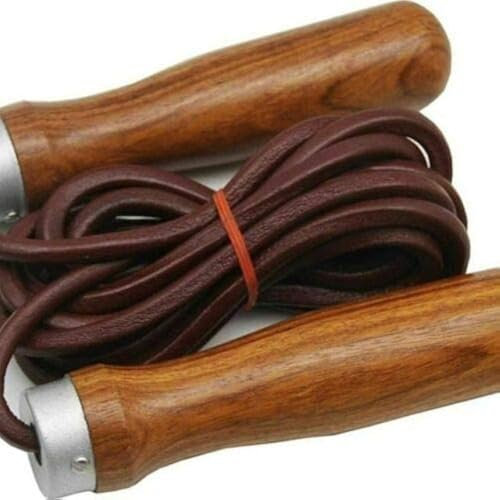 ISLERO Fitness Leather Adult Adjustable Weighted Indoor Gym Skipping Jump Speed Rope Wooden Handle Home Exercise Fat Burn Training Workout Boxing MMA (Brown (Non-Adjustable))