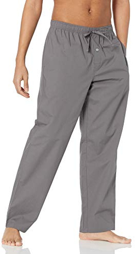Amazon Essentials Men's Cotton Poplin Straight-fit Pyjama Trousers With Drawstring Elastic Waist, Grey, XXL