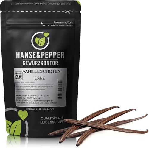 6 Stk. Vanille Schoten ganz Bourbon 13-15cm natürlich von Hanse&Pepper Gewürze