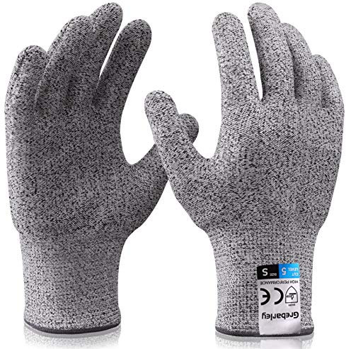 Grebarley Schnittschutzhandschuhe,Arbeitshandschuhe,Küchen Handschuhe,Level 5 Schutz,Lebensmittelecht,EN388 Zertifiziert,Gestrickt Handschuhe für Gartenbau/Baustelle/Küche (S, 1Paar)