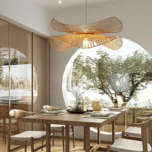 Lampe à suspension Vintage tissée en bambou Country Réglable en hauteur Suspension tissée à la main E27 bambou naturel Salle à manger Salon Allée Café Éclairage intérieur Plafonnier,45cm
