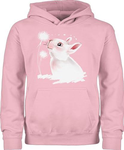 Kinder Hoodie Jungen Mädchen - Hase mit Pusteblume I Kaninchen I Osterhase I Oster Hase I Häschen - 140 (9/11 Jahre) - Hellrosa - hasenpulli osterhasen hasen reitpullover kleinigkeit hasenmotiv
