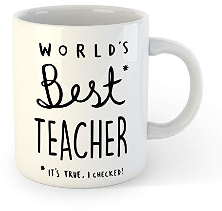 ZOROLUX Taza de cerámica de 325 ml con texto en inglés Worlds Best Teacher, para profesores, fin de curso, divertida taza de té y café