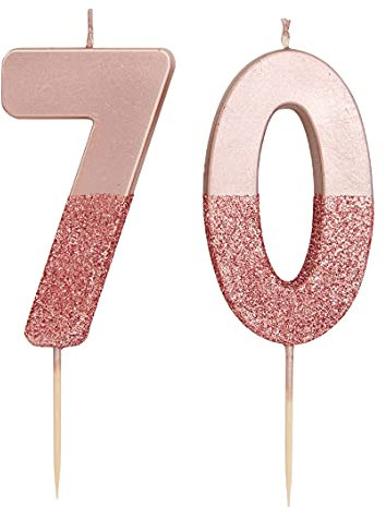 Talking Tables 70th Rose Gold Birthday Number Cake Candle Topper Dipped in Glitter