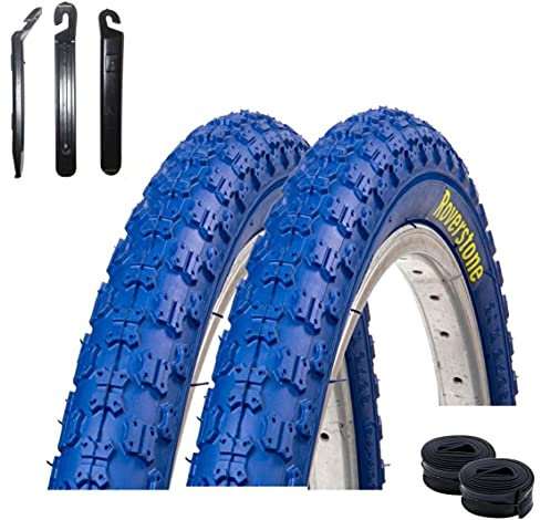 2 x Roverstone 20 Fahrradreifen Fahrradmantel blau 54-406 (20 x 2,125) + 2 Schläuche AV inkl. Reifenheber