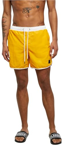 Urban Classics Herren Badehose Retro Swimshorts, Retro Badehose für Männer, mit Kordelzug, White/magicmango, 4XL