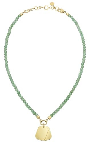 Breil, Damenhalskette Private Code Collection TJ3152, Grüne Aventurin-Halskette mit Zwei IP-Goldstahlplättchen